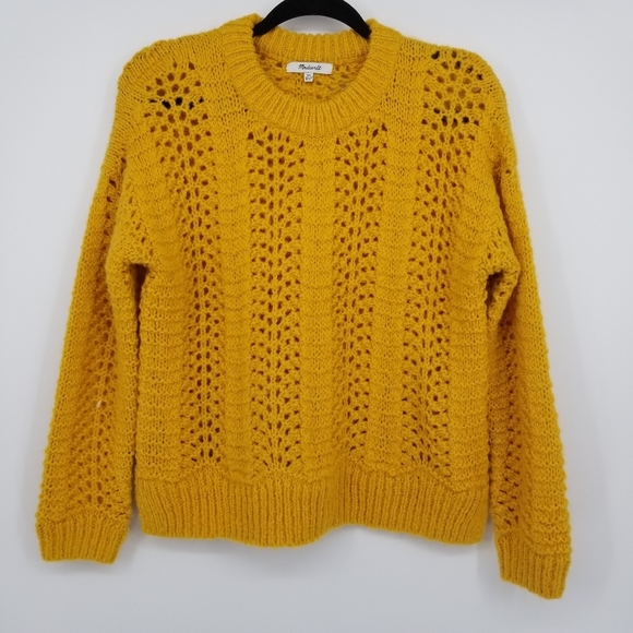 Madewell | Windermere Pointelle Knit Mustard Pullover Sweater - Picture 4 of 11
